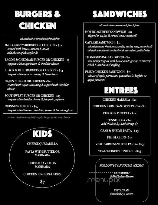 McCloskey's Bar - Ardmore, PA menu_pic