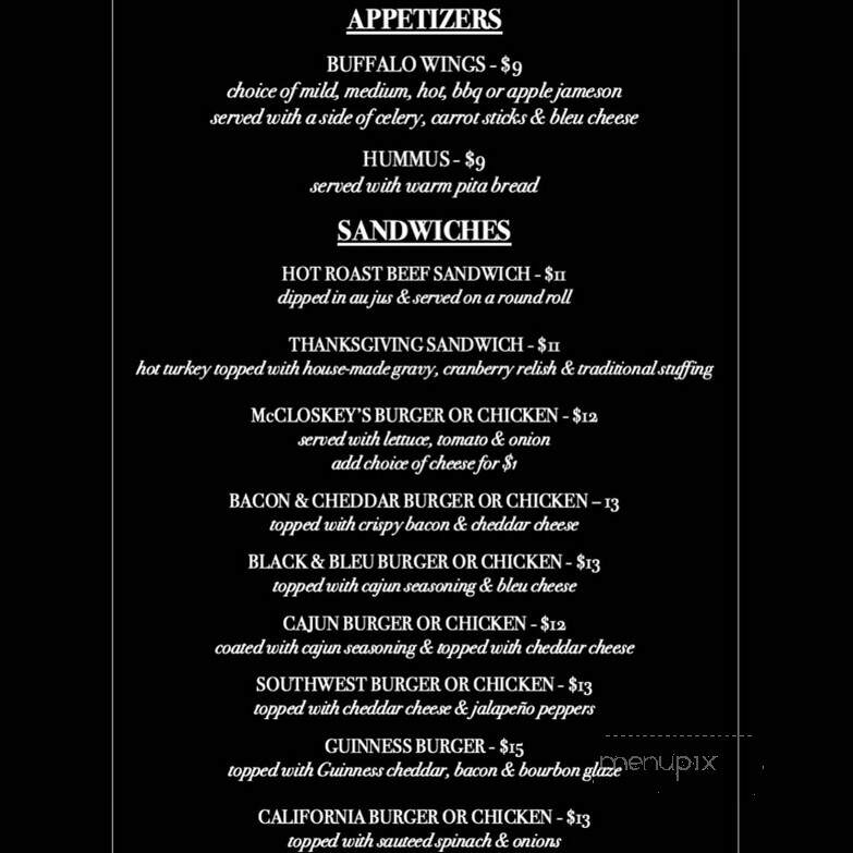 McCloskey's Bar - Ardmore, PA menu_pic