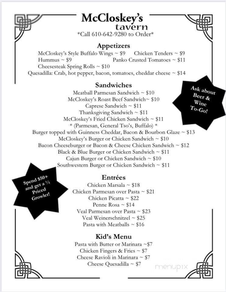 McCloskey's Bar - Ardmore, PA menu_pic