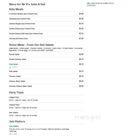 Mr R Sub Shop & Deli - Harrisburg, PA menu_pic