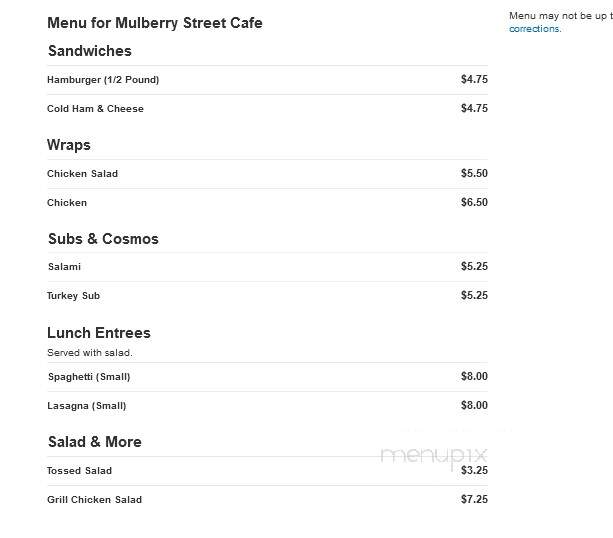 Mulberry Street Cafe - Williamsport, PA menu_pic