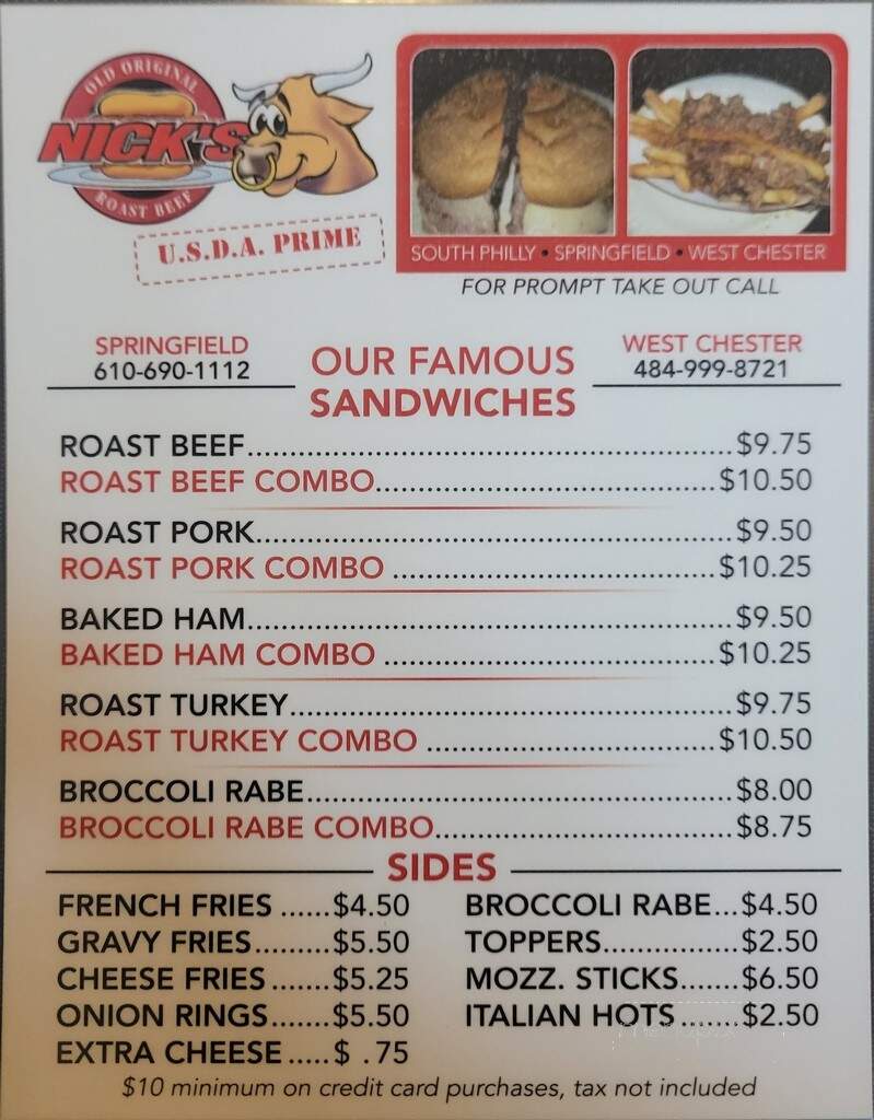 Nick's Old Original Roast Beef - Springfield, PA menu_pic
