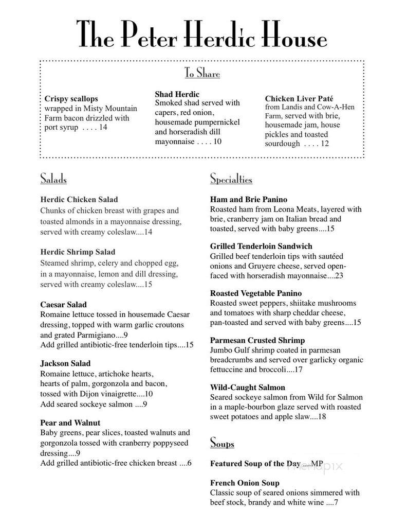 Peter Herdic House Restaurant - Williamsport, PA menu_pic