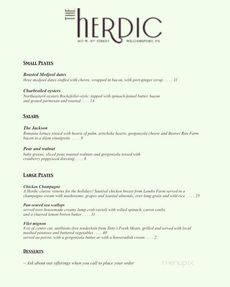 Peter Herdic House Restaurant - Williamsport, PA menu_pic
