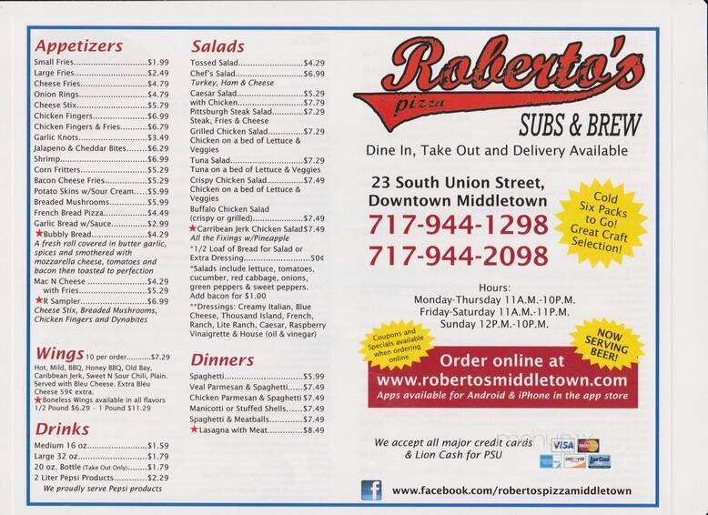Roberto's Pizza - Middletown, PA menu_pic