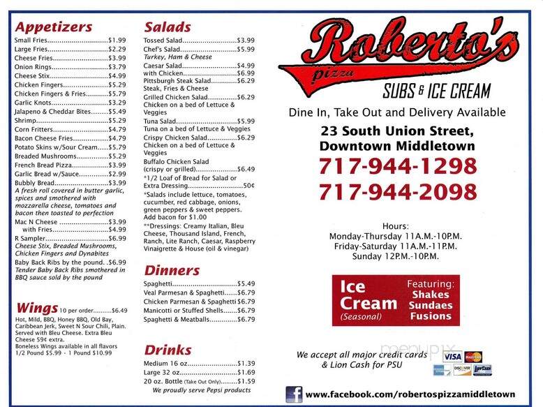 Roberto's Pizza - Middletown, PA menu_pic