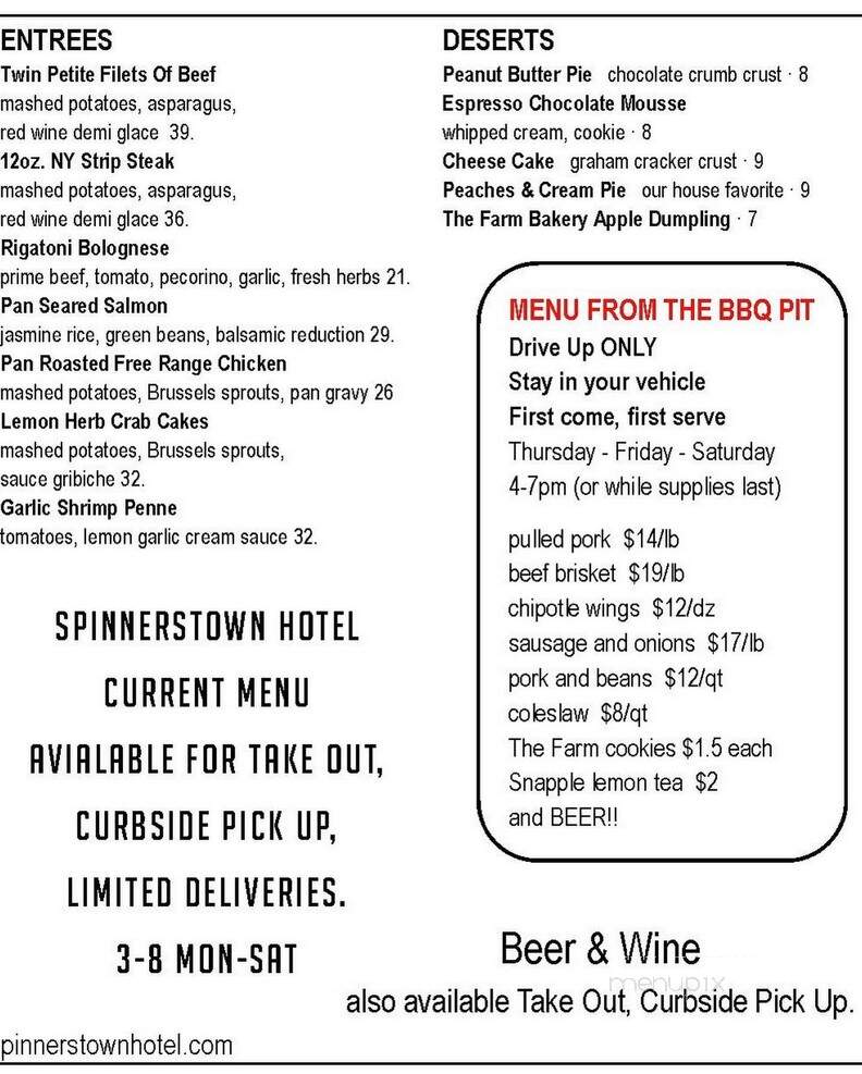 Spinnerstown Hotel - Quakertown, PA menu_pic