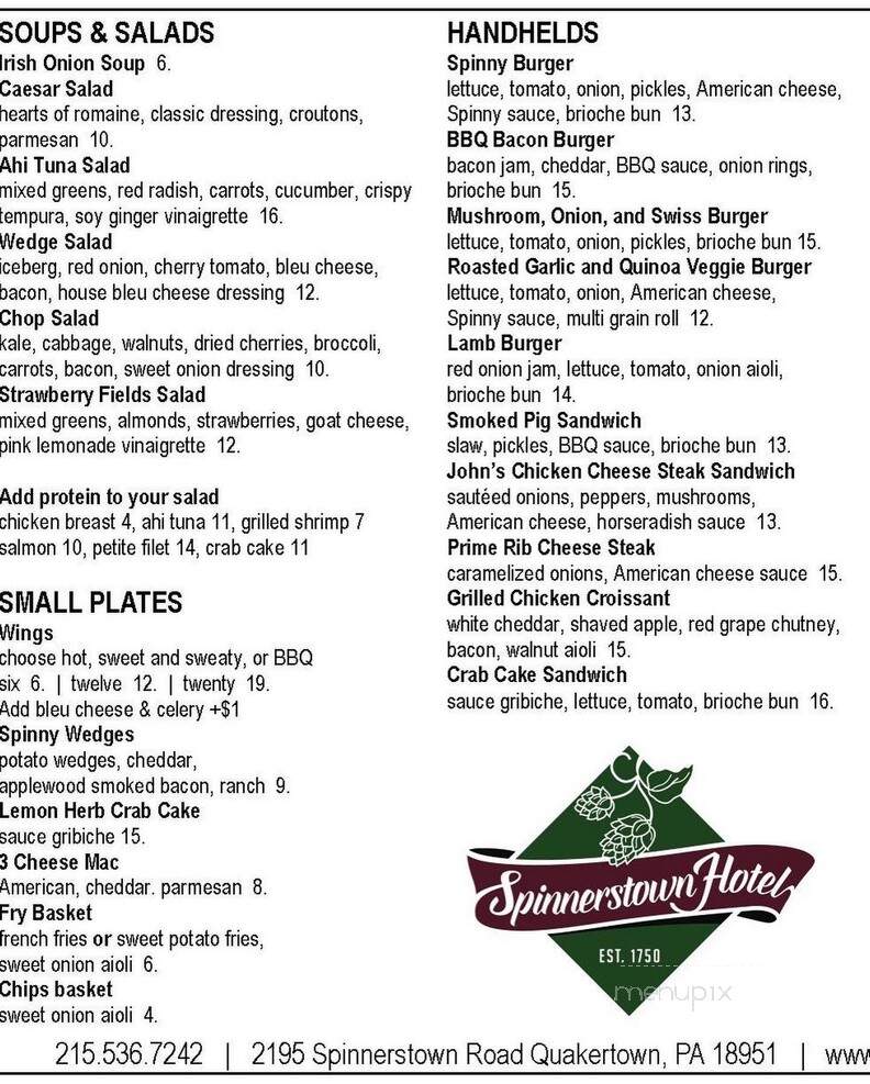 Spinnerstown Hotel - Quakertown, PA menu_pic