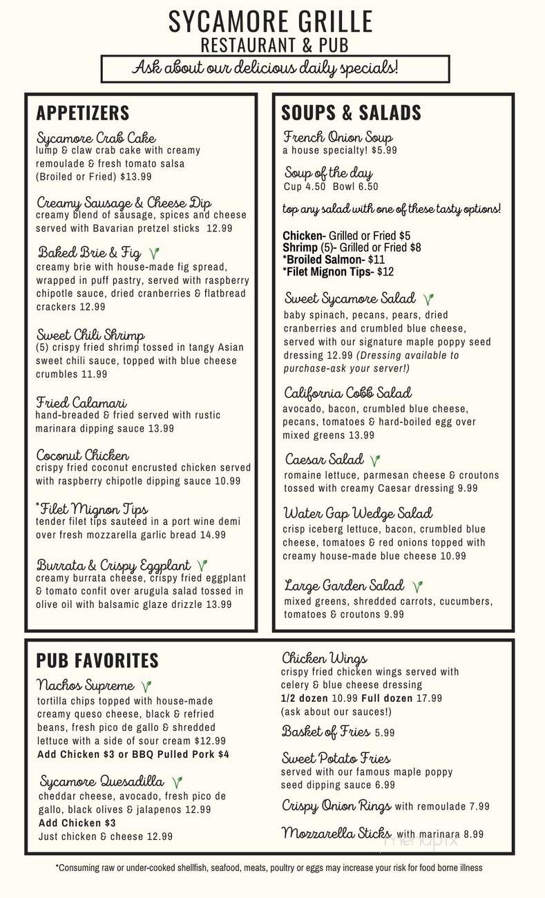 Sycamore Grille - Delaware Water Gap, PA menu_pic