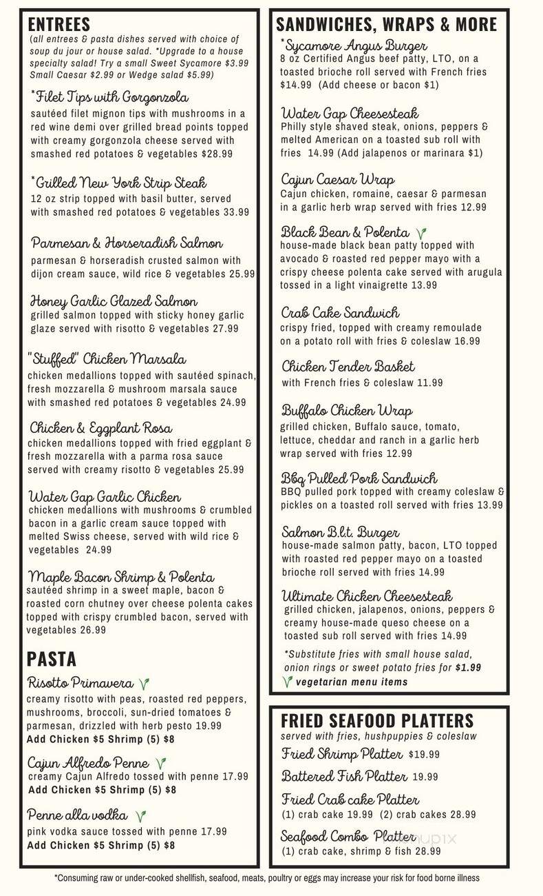 Sycamore Grille - Delaware Water Gap, PA menu_pic