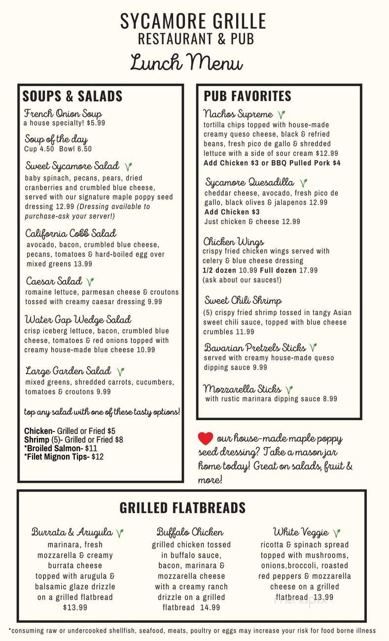 Sycamore Grille - Delaware Water Gap, PA menu_pic