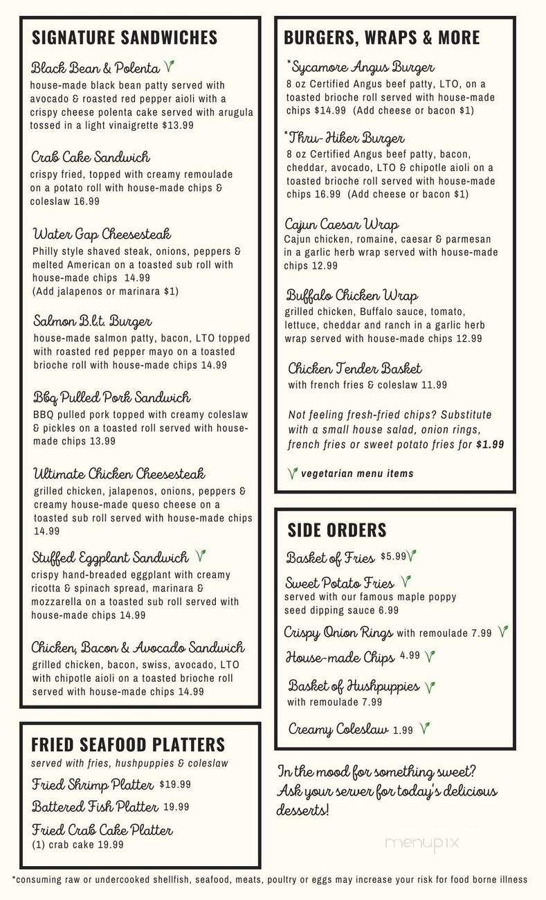 Sycamore Grille - Delaware Water Gap, PA menu_pic
