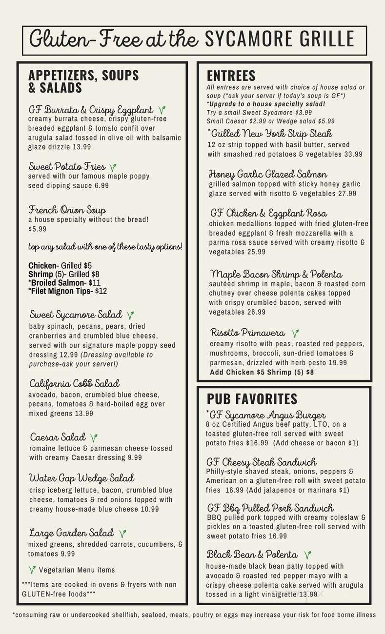 Sycamore Grille - Delaware Water Gap, PA menu_pic