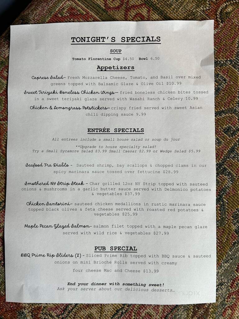 Sycamore Grille - Delaware Water Gap, PA menu_pic