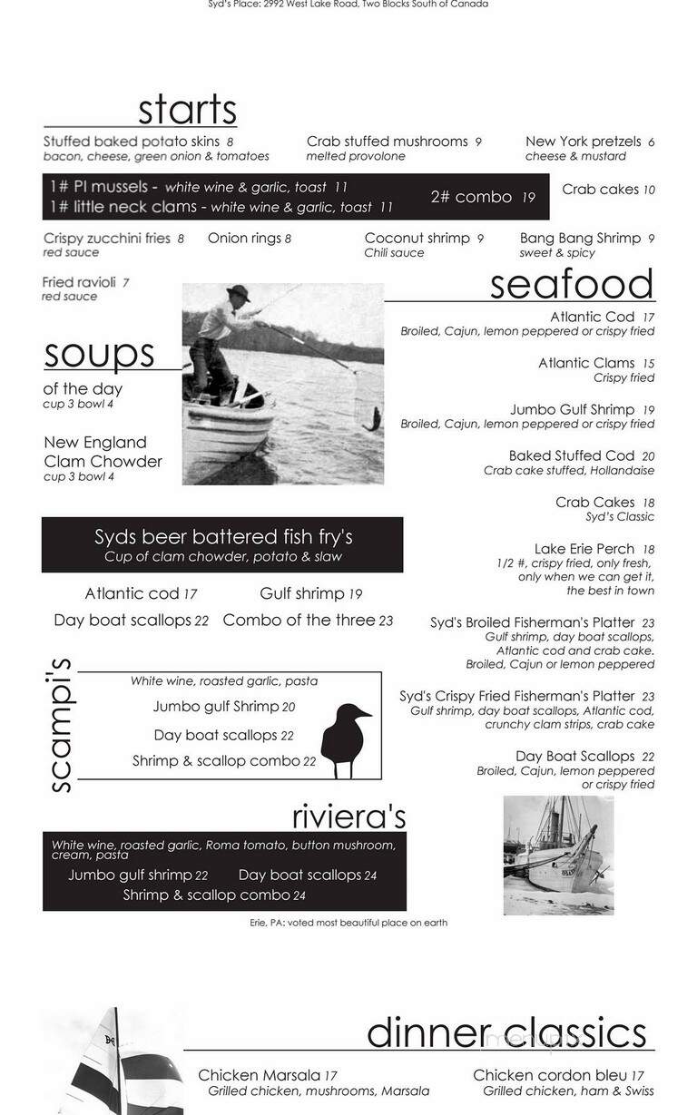 Syd's Place - Erie, PA menu_pic