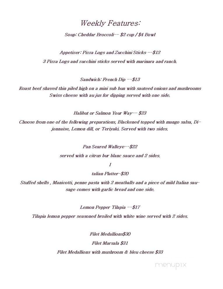 Syd's Place - Erie, PA menu_pic