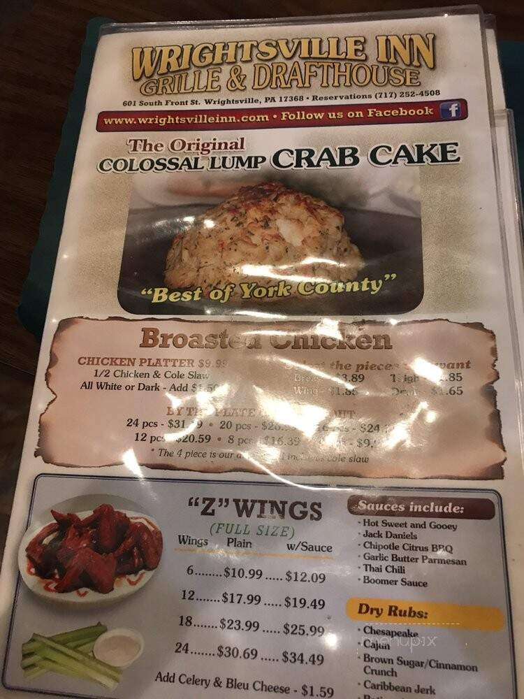 Wrightsville Inn Grille - Wrightsville, PA menu_pic