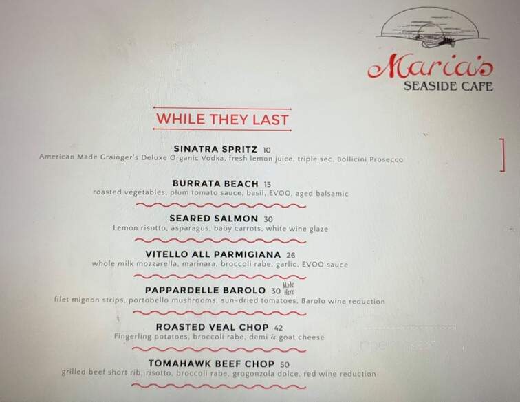 Maria's Seaside Cafe - Westerly, RI menu_pic