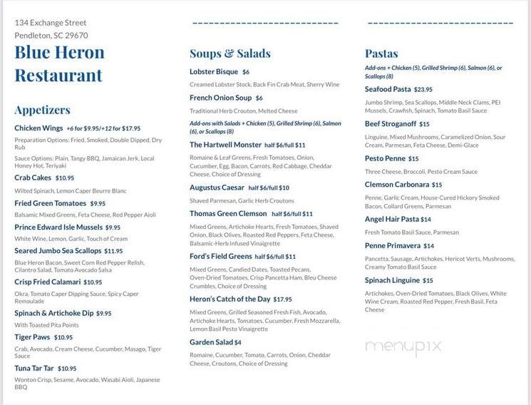 Blue Heron Restaurant & Sushi - Clemson, SC menu_pic