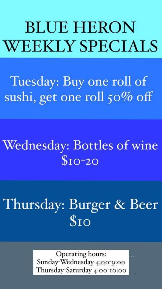 Blue Heron Restaurant & Sushi - Clemson, SC menu_pic