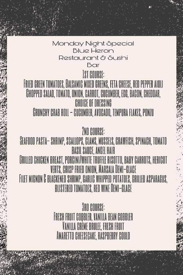 Blue Heron Restaurant & Sushi - Clemson, SC menu_pic