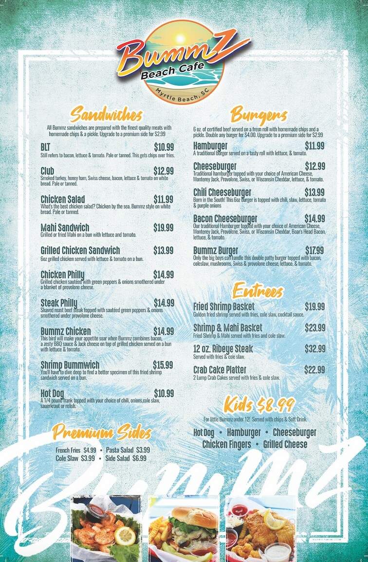 Bummz Beach Cafe - Myrtle Beach, SC menu_pic