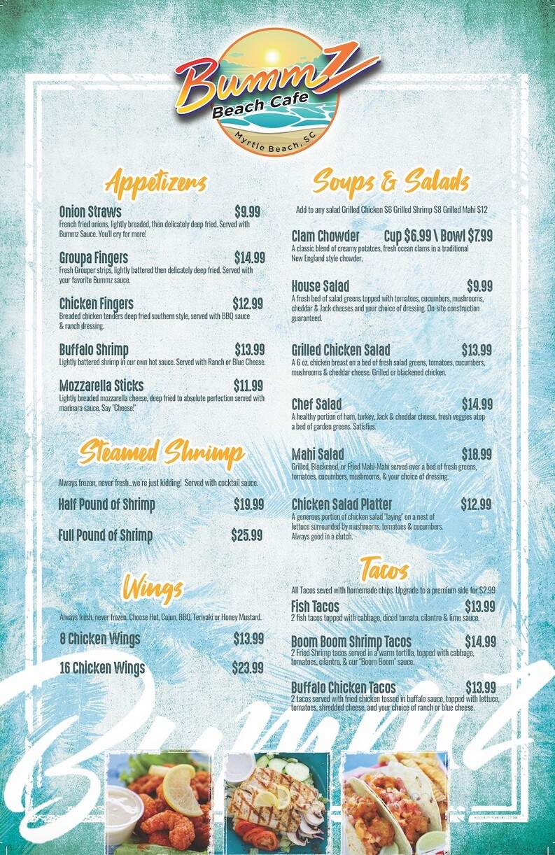 Bummz Beach Cafe - Myrtle Beach, SC menu_pic