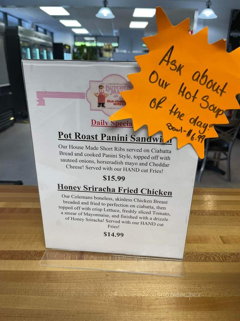 Butchers Deli & Sub Shop - Bluffton, SC menu_pic