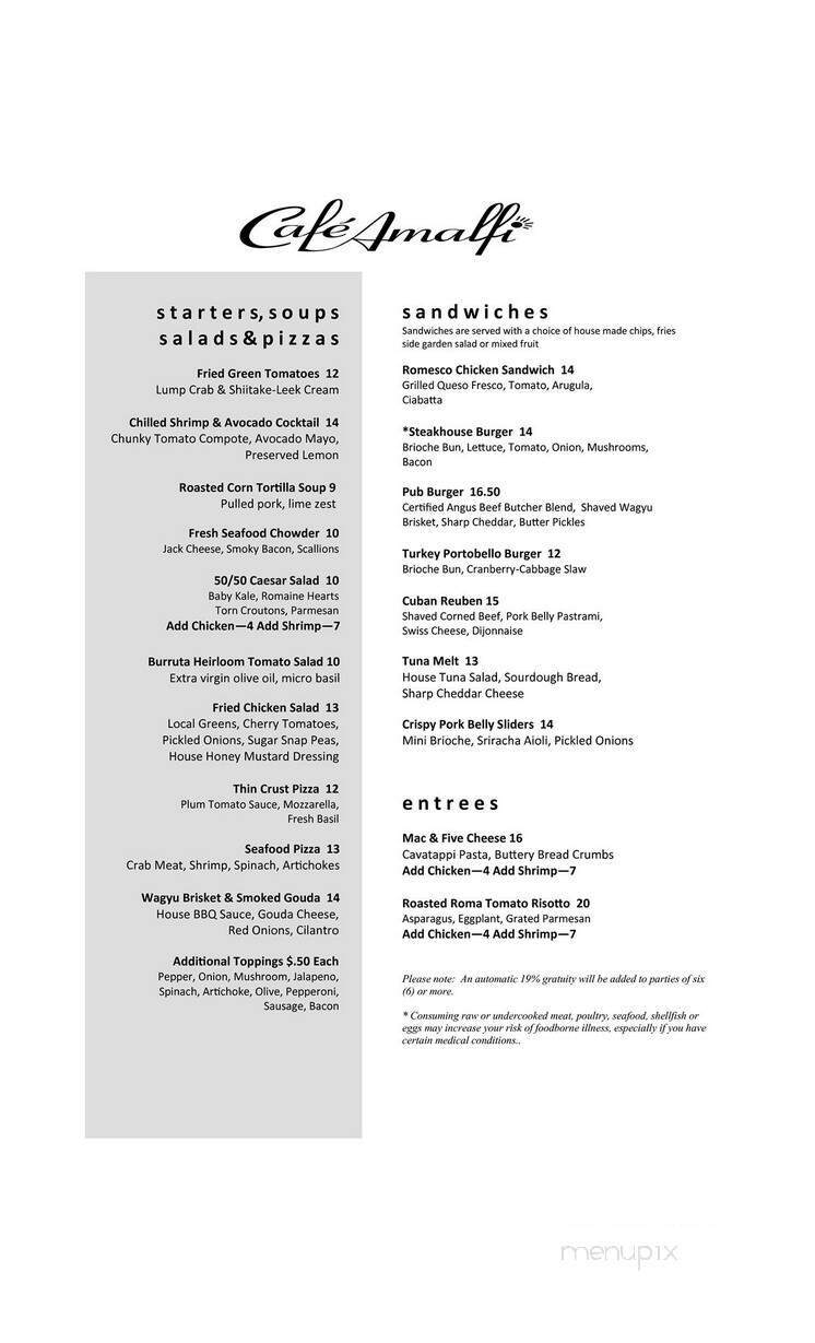 Cafe Amalfi - Myrtle Beach, SC menu_pic