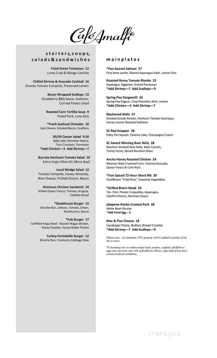 Cafe Amalfi - Myrtle Beach, SC menu_pic