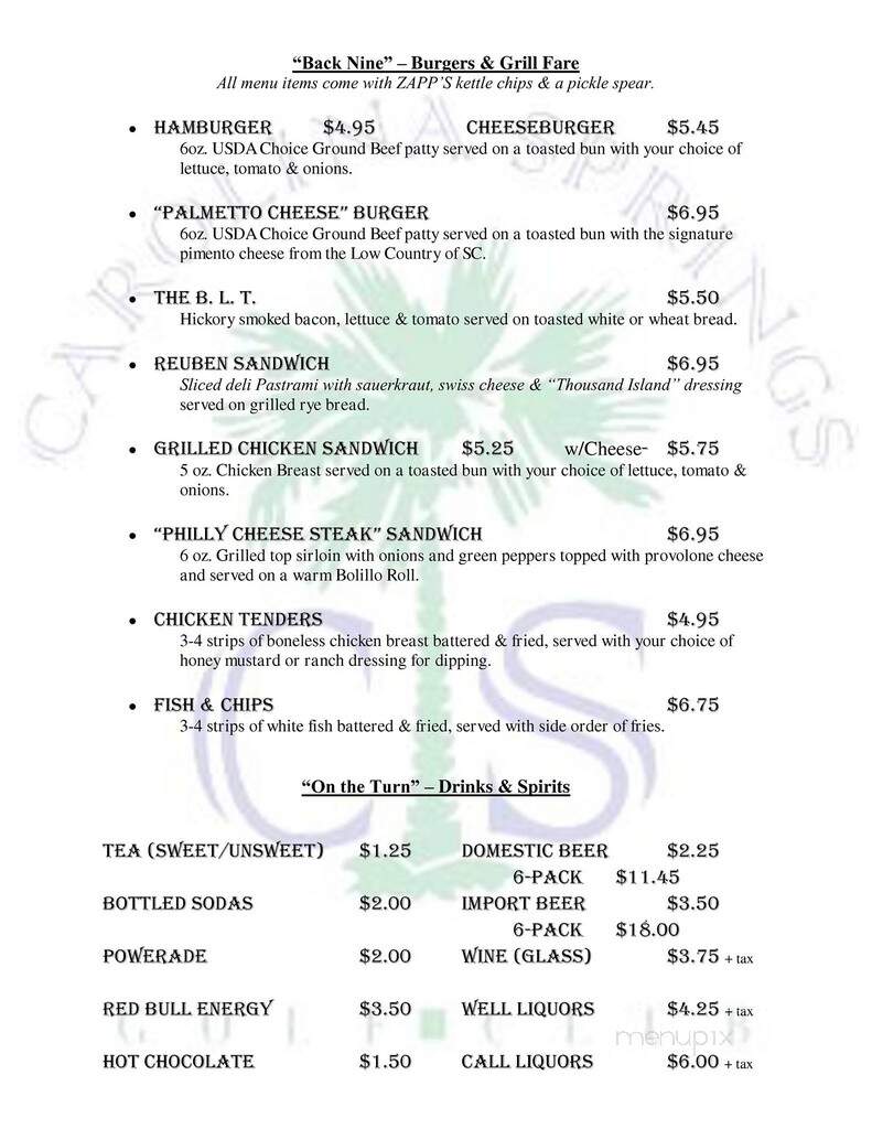Carolina Springs Golf - Fountain Inn, SC menu_pic