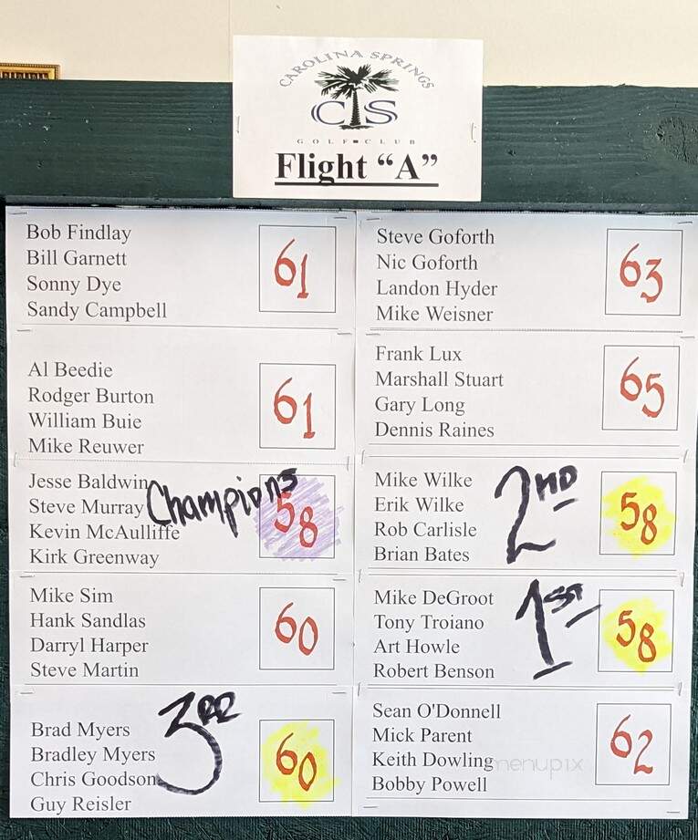 Carolina Springs Golf - Fountain Inn, SC menu_pic