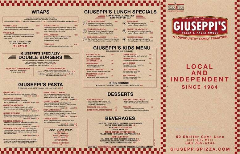 Giuseppi's Pizza & Pasta - Hilton Head Island, SC menu_pic