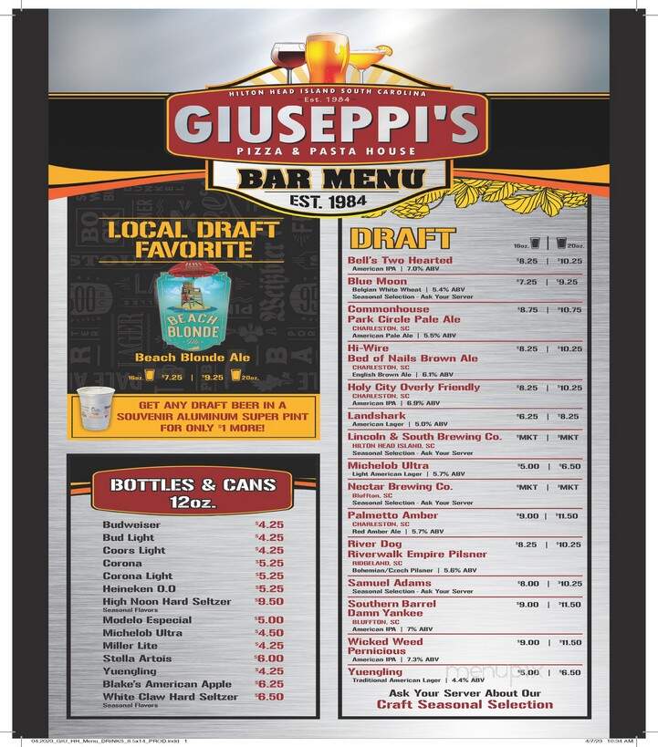 Giuseppi's Pizza & Pasta - Hilton Head Island, SC menu_pic
