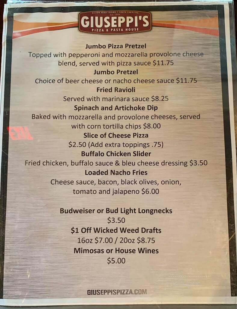 Giuseppi's Pizza & Pasta - Hilton Head Island, SC menu_pic