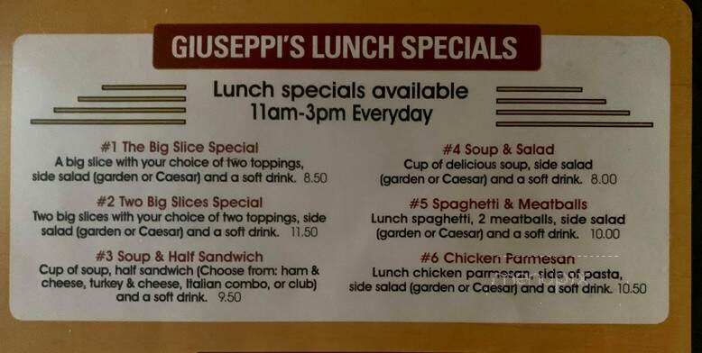 Giuseppi's Pizza & Pasta - Hilton Head Island, SC menu_pic