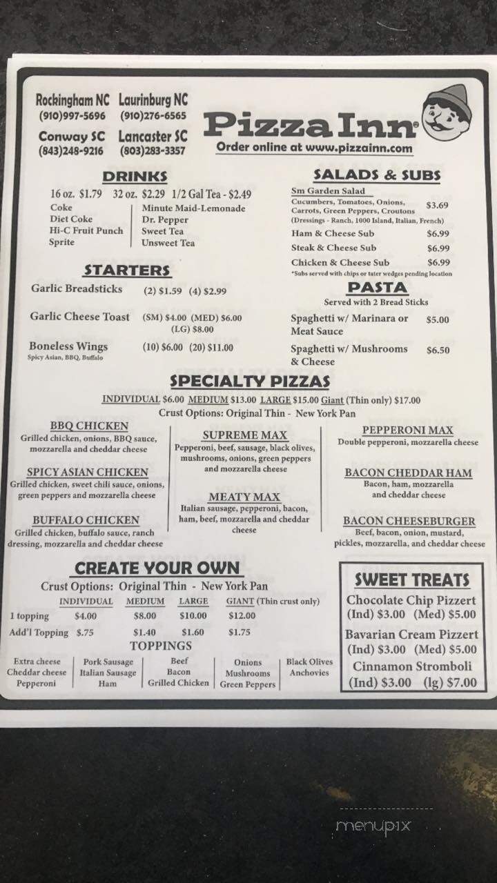 Pizza Inn - Lancaster, SC menu_pic
