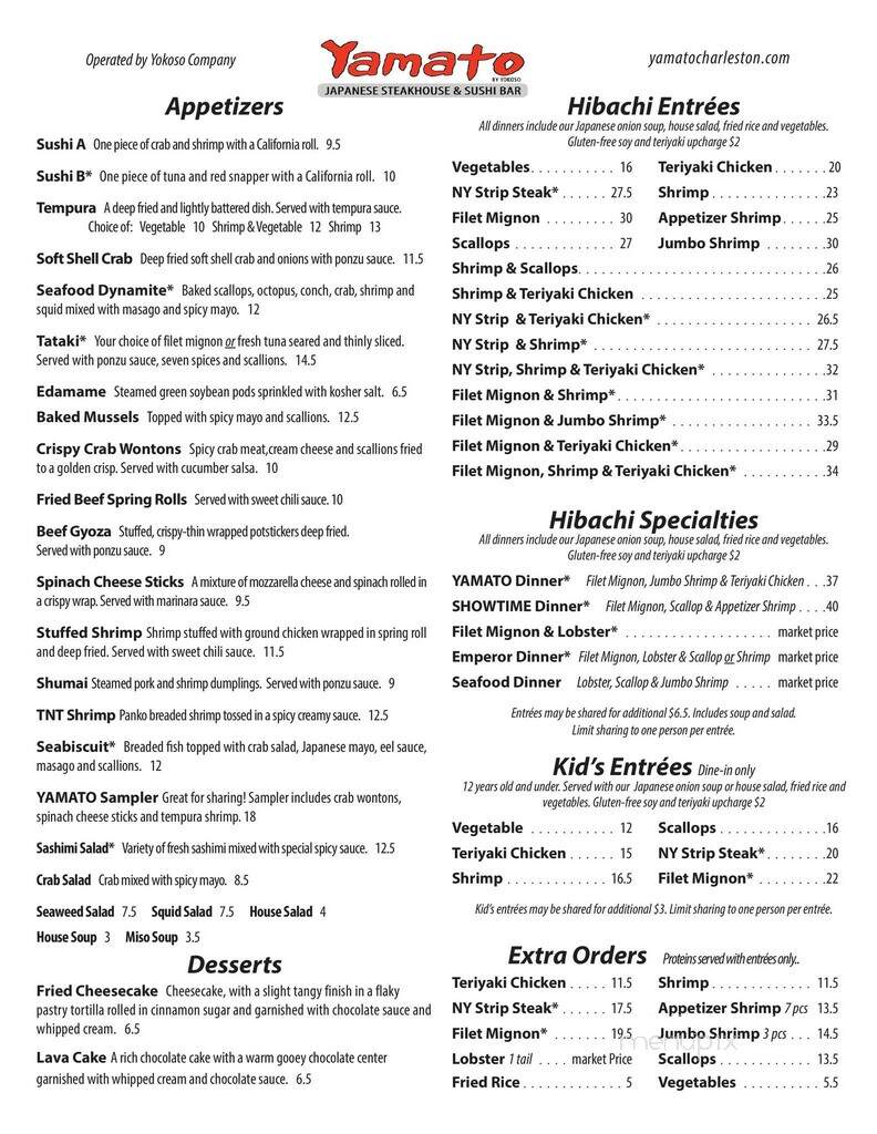 Yamato Japanese Restaurant - Mount Pleasant, SC menu_pic