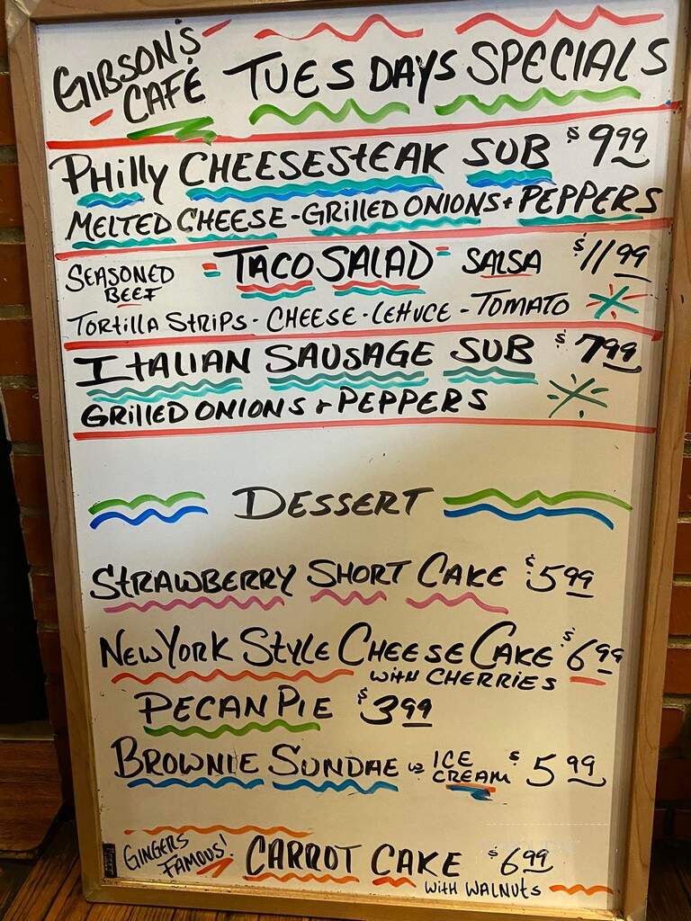 Gibson's Cafe - Lafayette, TN menu_pic