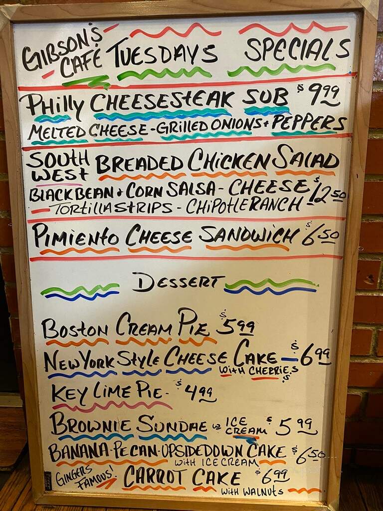 Gibson's Cafe - Lafayette, TN menu_pic