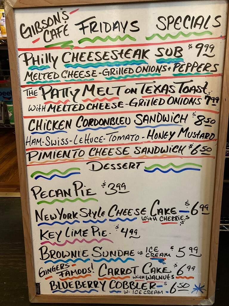 Gibson's Cafe - Lafayette, TN menu_pic