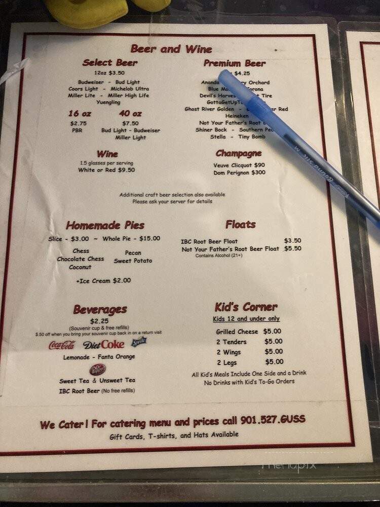 Gus's Fried Chicken - Mason, TN menu_pic