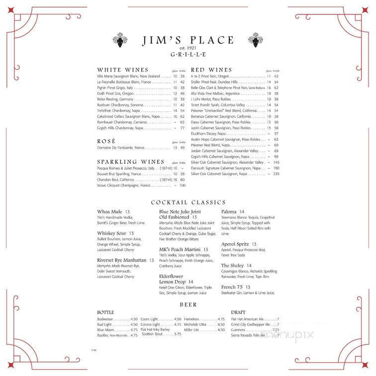 Jim's Place Grille - Collierville, TN menu_pic