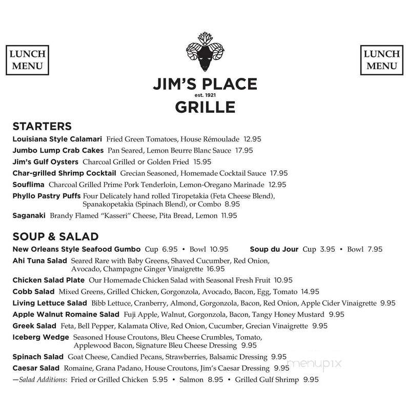 Jim's Place Grille - Collierville, TN menu_pic
