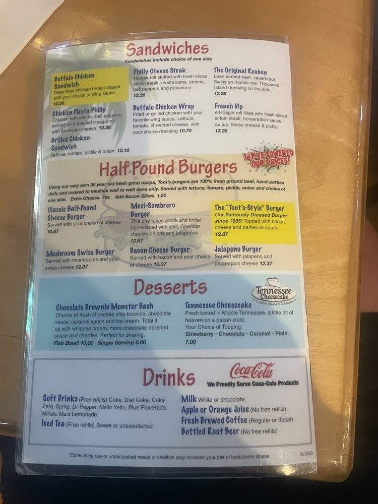 Toot's Restaurant - Smyrna, TN menu_pic