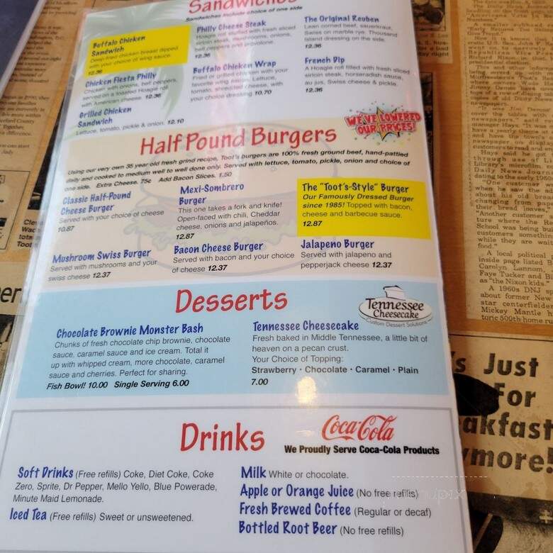Toot's Restaurant - Smyrna, TN menu_pic