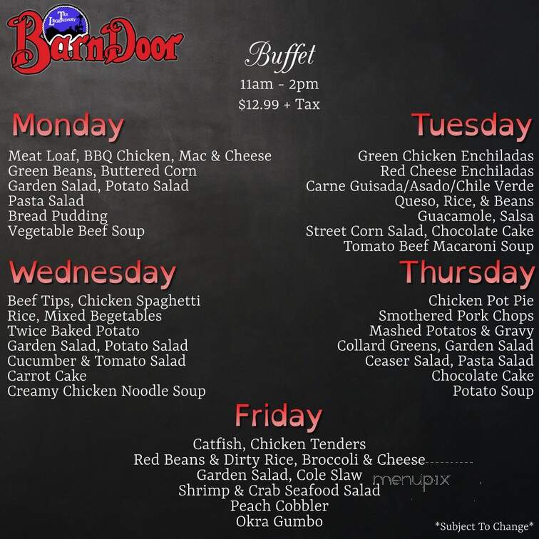 Barn Door Steakhouse - Odessa, TX menu_pic