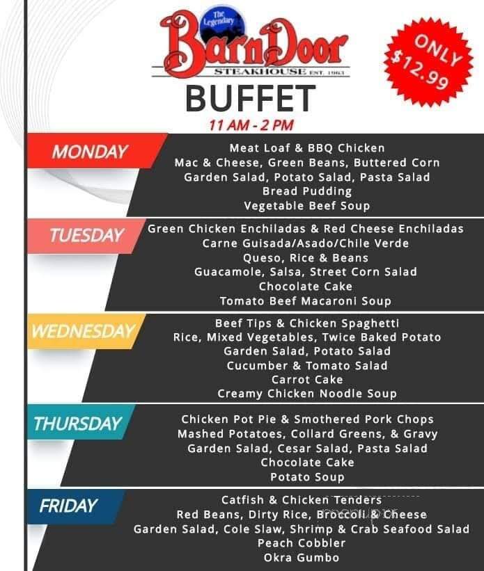 Barn Door Steakhouse - Odessa, TX menu_pic