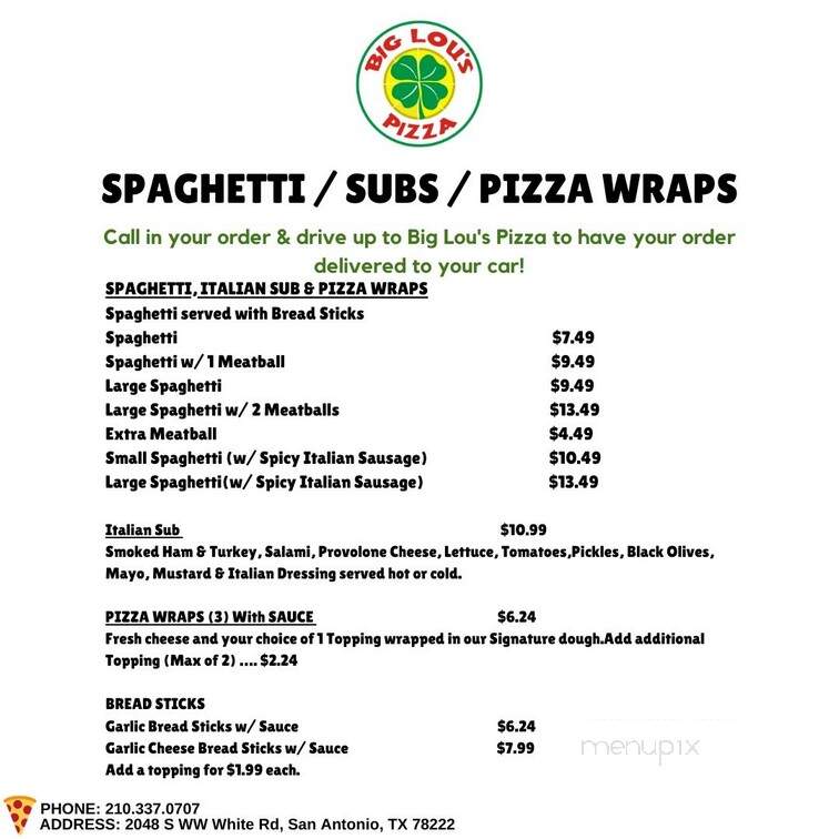 Big Lou's Pizza - San Antonio, TX menu_pic