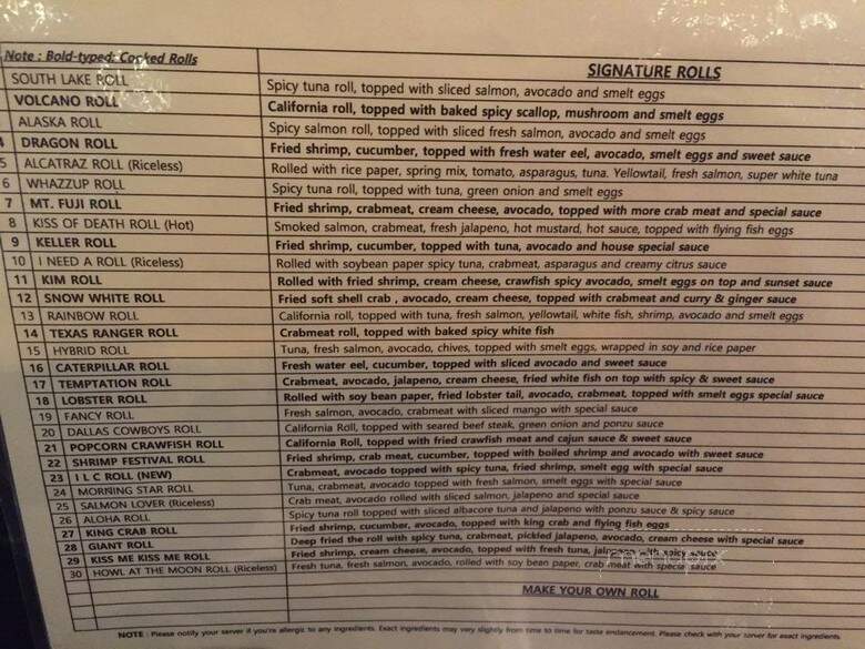 Cowtown Sushi - Southlake, TX menu_pic